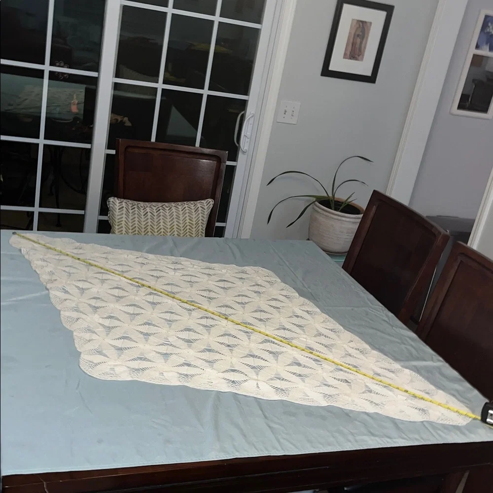 Vintage Hand-Crochet Lace Large Table Runner Hexagon Motifs